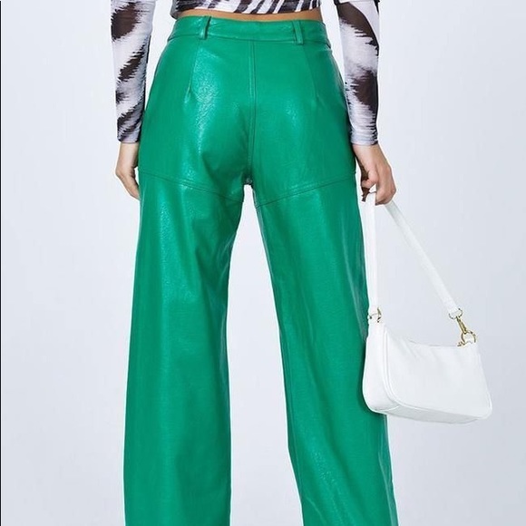 Princess Polly Ashlea PU Pants Green 8 - Picture 3 of 5